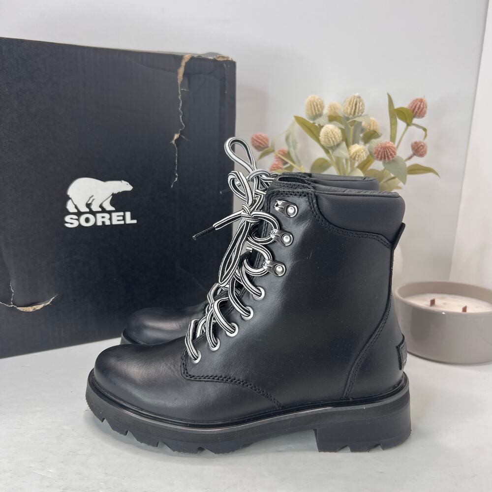 Sorel Lennox Suede/Leather Lace Cozy Stkd Waterproof Boot Black Women 7 Tried On